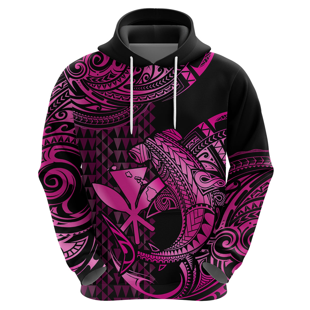 Custom Hawaii Hammerhead Shark Polynesian Hoodie Polynesian Kakau With Kanaka Pink - Wonder Print Shop