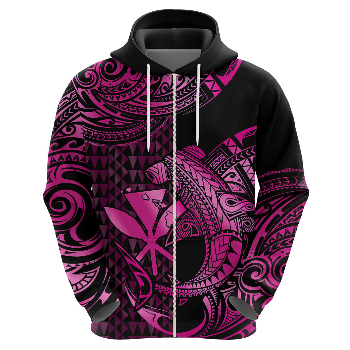 Custom Hawaii Hammerhead Shark Polynesian Hoodie Polynesian Kakau With Kanaka Pink - Wonder Print Shop