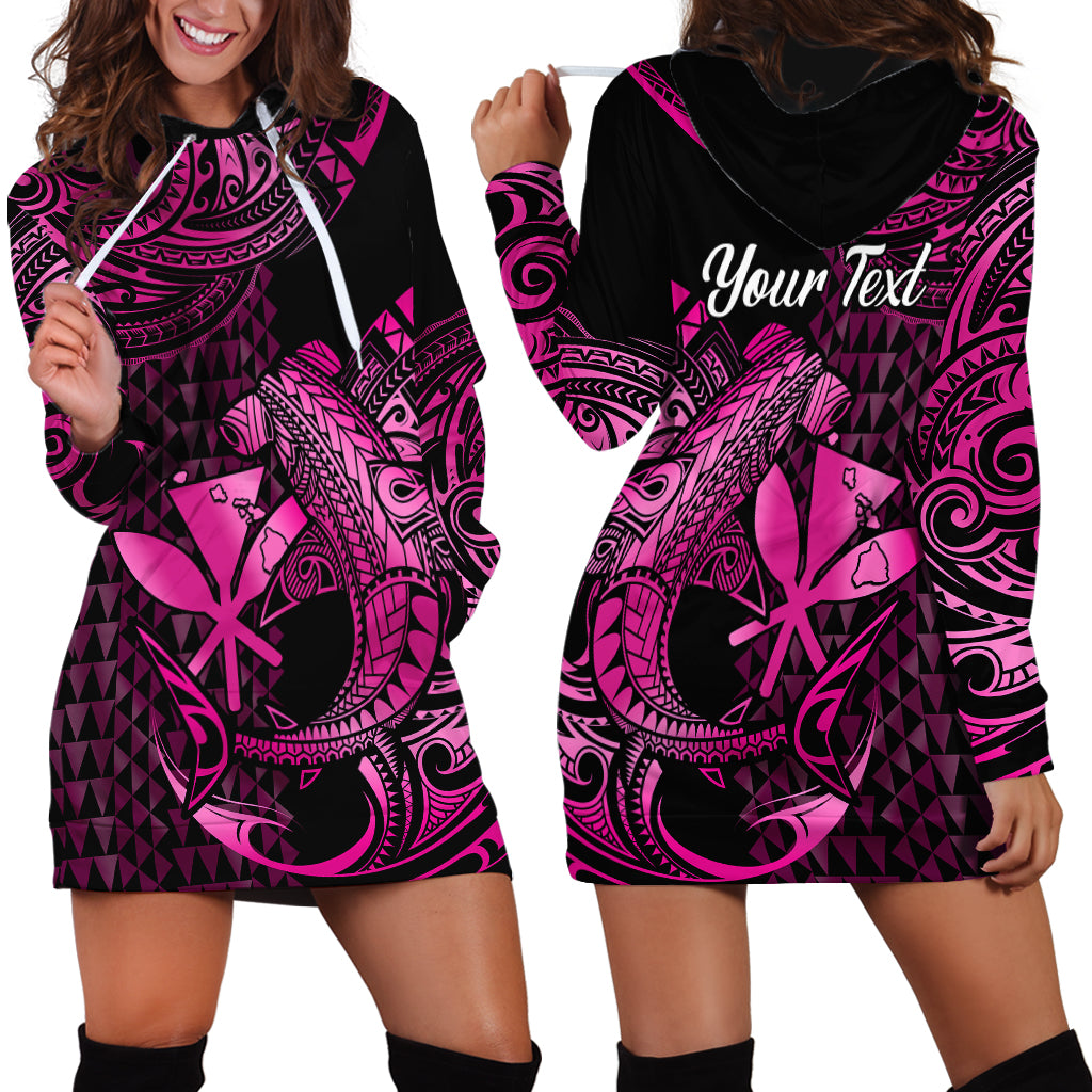 (Custom Personalised) Hawaii Hammerhead Shark Hoodie Dress Polynesian Kakau With Kanaka Pink - Wonder Print Shop