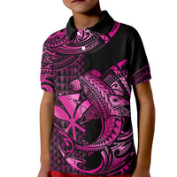 Custom Hawaii Hammerhead Shark Polo Shirt for Kid Polynesian Kakau With Kanaka Pink - Wonder Print Shop