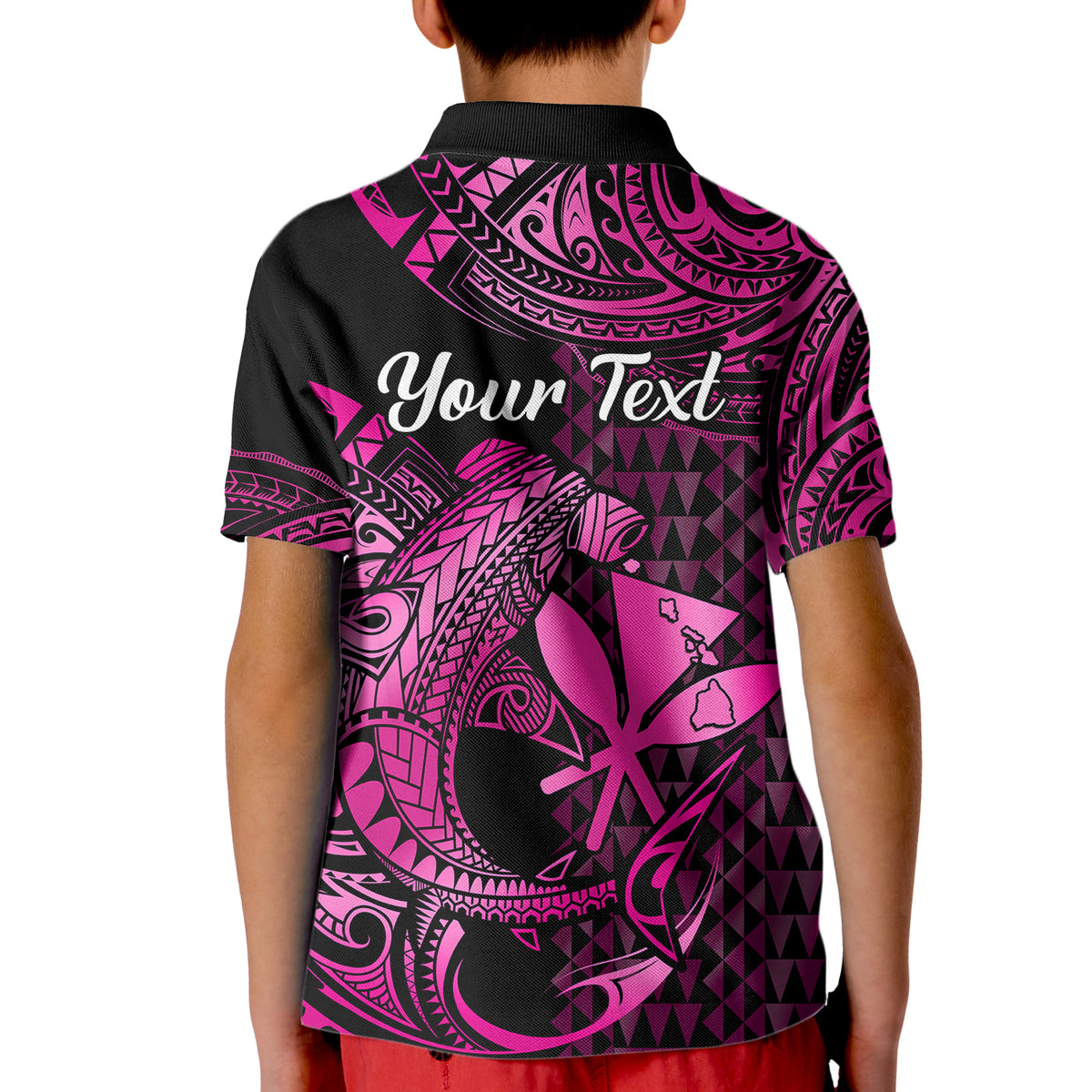 Custom Hawaii Hammerhead Shark Polo Shirt for Kid Polynesian Kakau With Kanaka Pink - Wonder Print Shop
