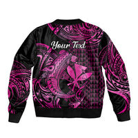 (Custom Personalised) Hawaii Hammerhead Shark Sleeve Zip Bomber Jacket Polynesian Kakau With Kanaka Pink - Wonder Print Shop