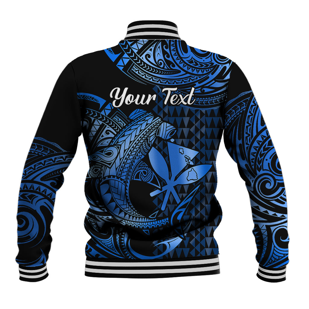 (Custom Personalised) Hawaii Hammerhead Shark Baseball Jacket Polynesian Kakau With Kanaka Blue - Wonder Print Shop