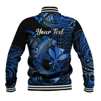 (Custom Personalised) Hawaii Hammerhead Shark Baseball Jacket Polynesian Kakau With Kanaka Blue - Wonder Print Shop