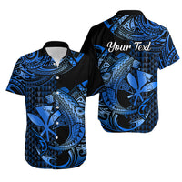 (Custom Personalised) Hawaii Hammerhead Shark Hawaiian Shirt Polynesian Kakau With Kanaka Blue - Wonder Print Shop