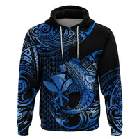Custom Hawaii Hammerhead Shark Polynesian Hoodie Polynesian Kakau With Kanaka Blue - Wonder Print Shop