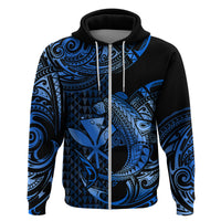 Custom Hawaii Hammerhead Shark Polynesian Hoodie Polynesian Kakau With Kanaka Blue - Wonder Print Shop