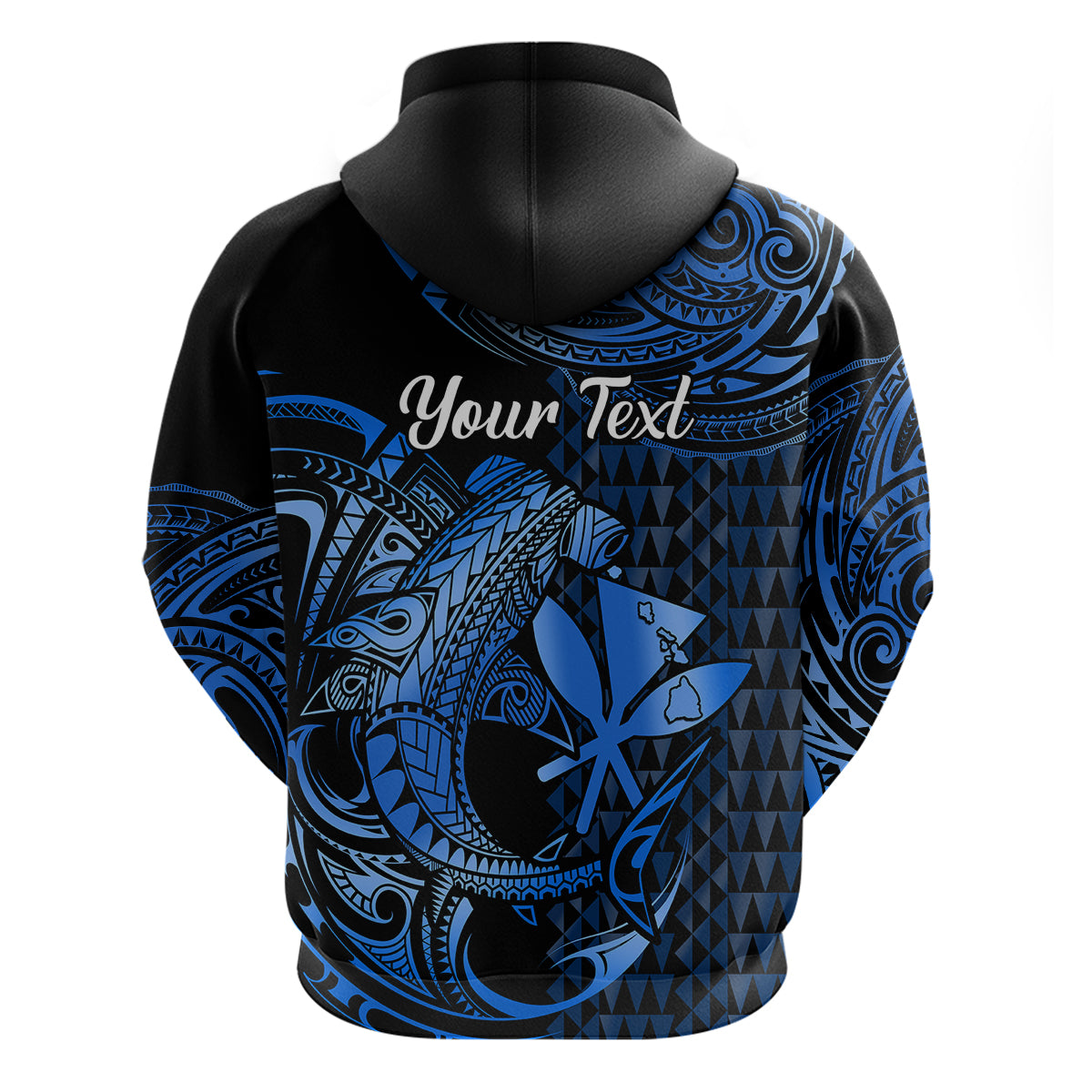 Custom Hawaii Hammerhead Shark Polynesian Hoodie Polynesian Kakau With Kanaka Blue - Wonder Print Shop
