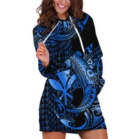 (Custom Personalised) Hawaii Hammerhead Shark Hoodie Dress Polynesian Kakau With Kanaka Blue - Wonder Print Shop