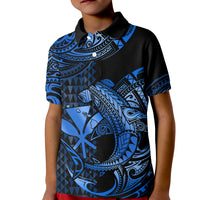 Custom Hawaii Hammerhead Shark Polo Shirt for Kid Polynesian Kakau With Kanaka Blue - Wonder Print Shop