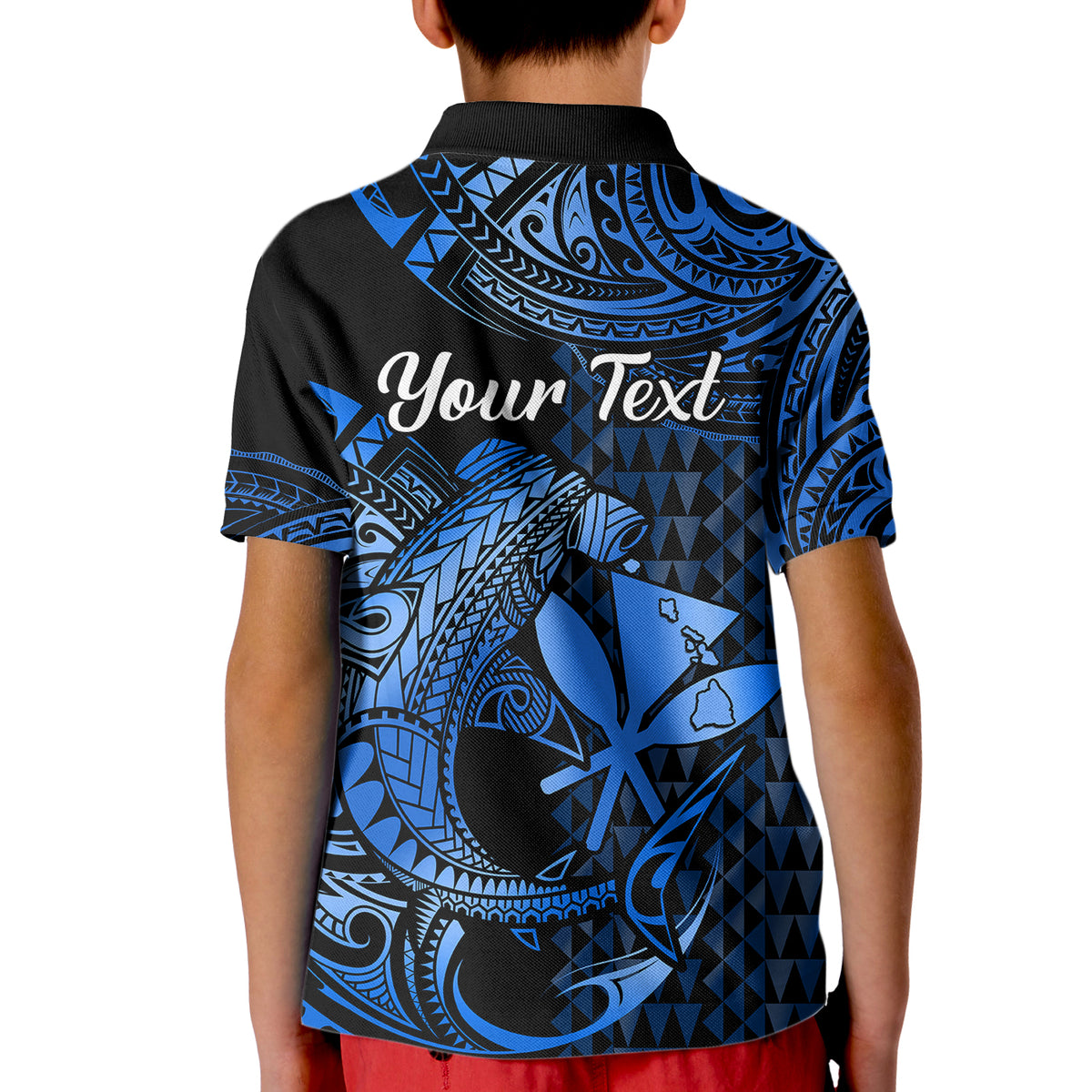 Custom Hawaii Hammerhead Shark Polo Shirt for Kid Polynesian Kakau With Kanaka Blue - Wonder Print Shop