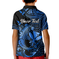 Custom Hawaii Hammerhead Shark Polo Shirt for Kid Polynesian Kakau With Kanaka Blue - Wonder Print Shop