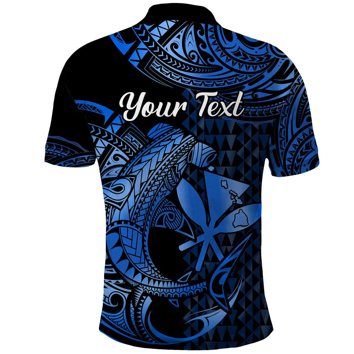 Custom Hawaii Hammerhead Shark Polynesian Tatoo Polo Shirt Polynesian Kakau With Kanaka Blue - Wonder Print Shop