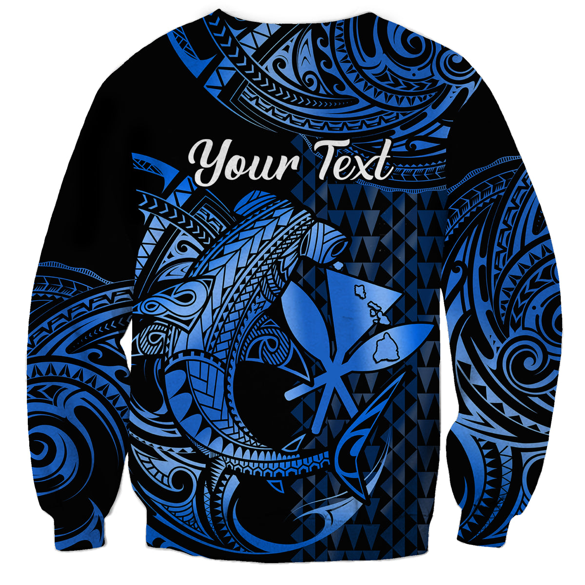 (Custom Personalised) Hawaii Hammerhead Shark Sweatshirt Polynesian Kakau With Kanaka Blue - Wonder Print Shop