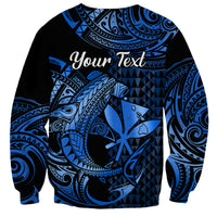 (Custom Personalised) Hawaii Hammerhead Shark Sweatshirt Polynesian Kakau With Kanaka Blue - Wonder Print Shop