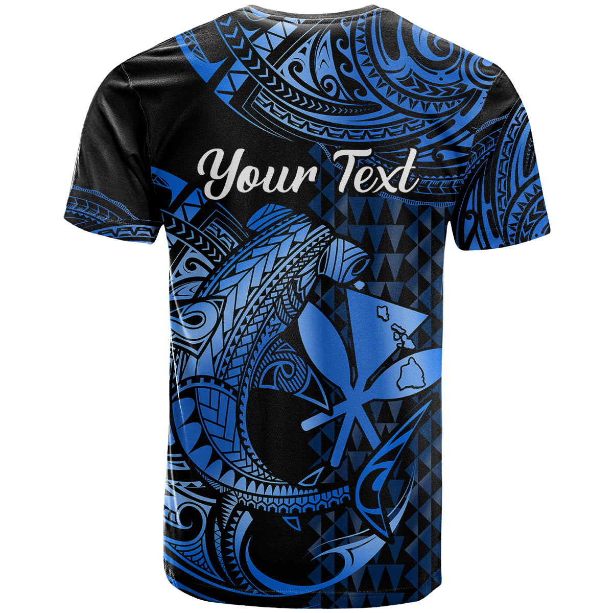 Custom Hawaii Hammerhead Shark T Shirt Polynesian Kakau With Kanaka Blue - Wonder Print Shop