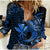 (Custom Personalised) Hawaii Hammerhead Shark Women Casual Shirt Polynesian Kakau With Kanaka Blue - Wonder Print Shop