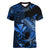 (Custom Personalised) Hawaii Hammerhead Shark Women V Neck T Shirt Polynesian Kakau With Kanaka Blue - Wonder Print Shop