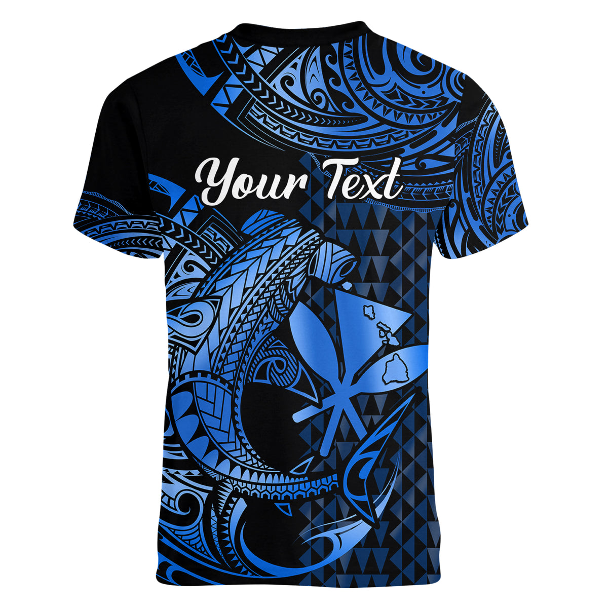 (Custom Personalised) Hawaii Hammerhead Shark Women V Neck T Shirt Polynesian Kakau With Kanaka Blue - Wonder Print Shop