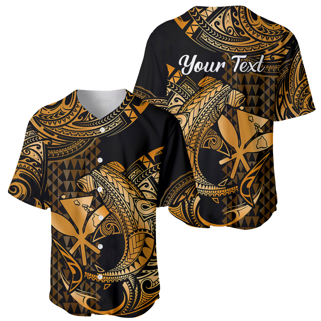 (Custom Personalised) Hawaii Hammerhead Shark Baseball Jersey Polynesian Kakau With Kanaka Gold - Wonder Print Shop