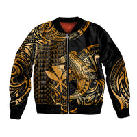 (Custom Personalised) Hawaii Hammerhead Shark Bomber Jacket Polynesian Kakau With Kanaka Gold - Wonder Print Shop