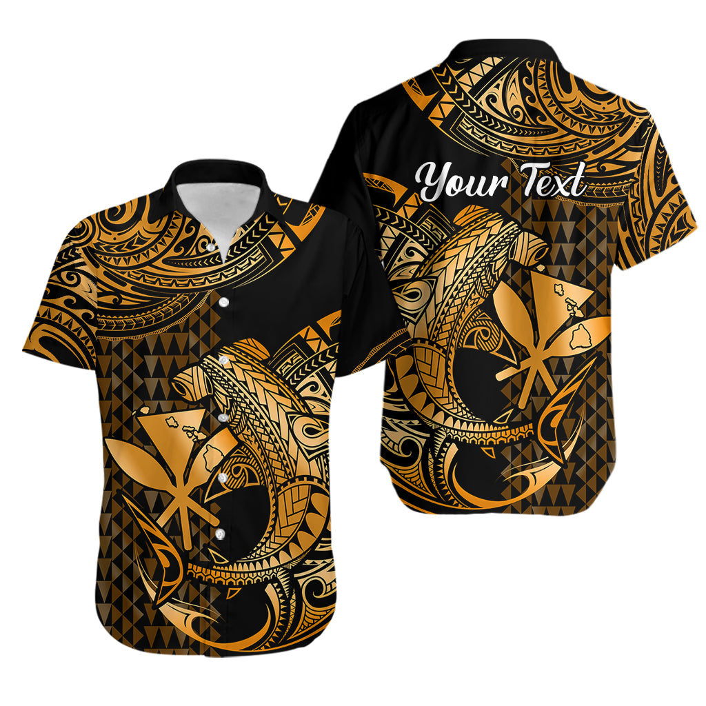 (Custom Personalised) Hawaii Hammerhead Shark Hawaiian Shirt Polynesian Kakau With Kanaka Gold - Wonder Print Shop
