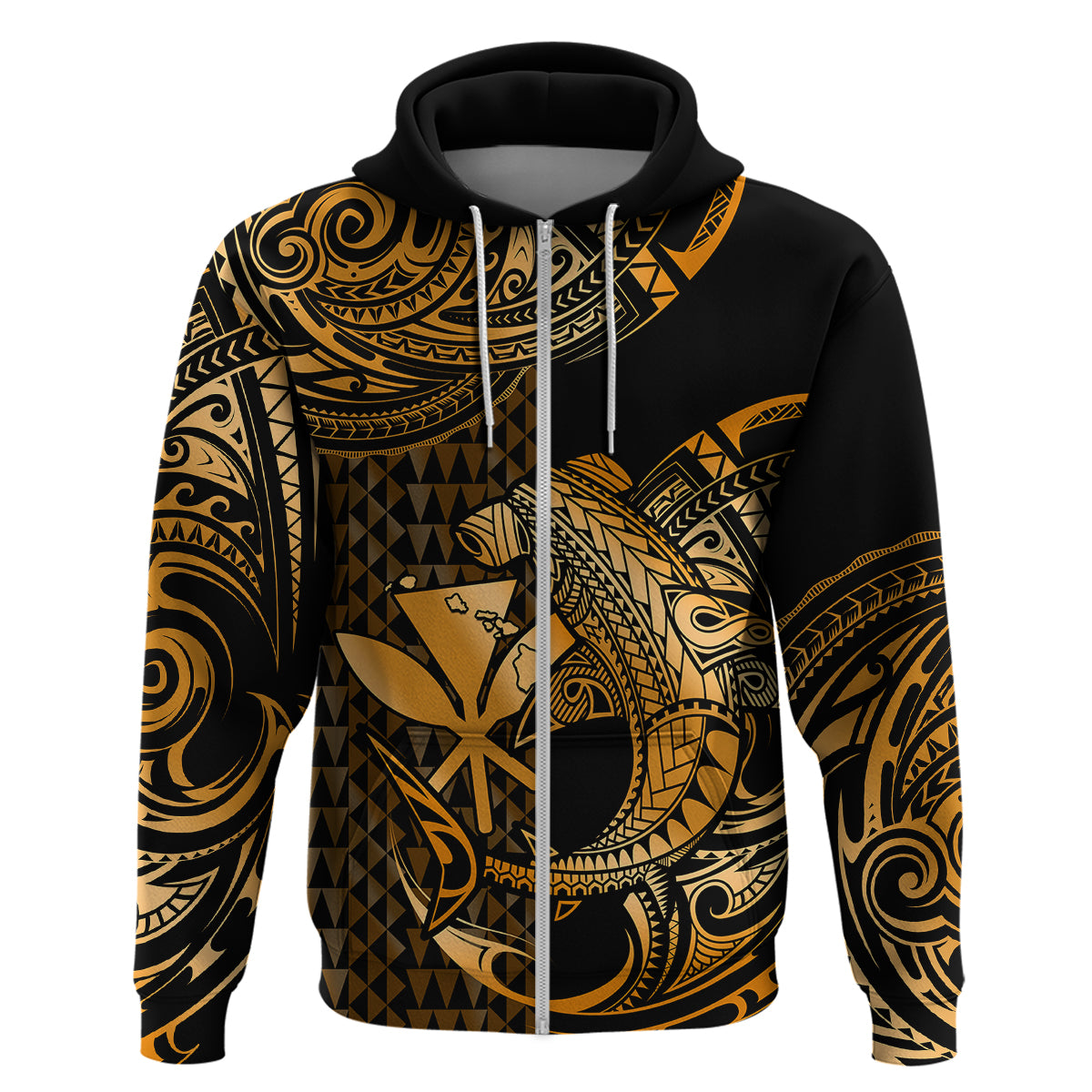 Custom Hawaii Hammerhead Shark Polynesian Hoodie Polynesian Kakau With Kanaka Gold - Wonder Print Shop