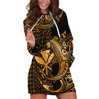 (Custom Personalised) Hawaii Hammerhead Shark Hoodie Dress Polynesian Kakau With Kanaka Gold - Wonder Print Shop