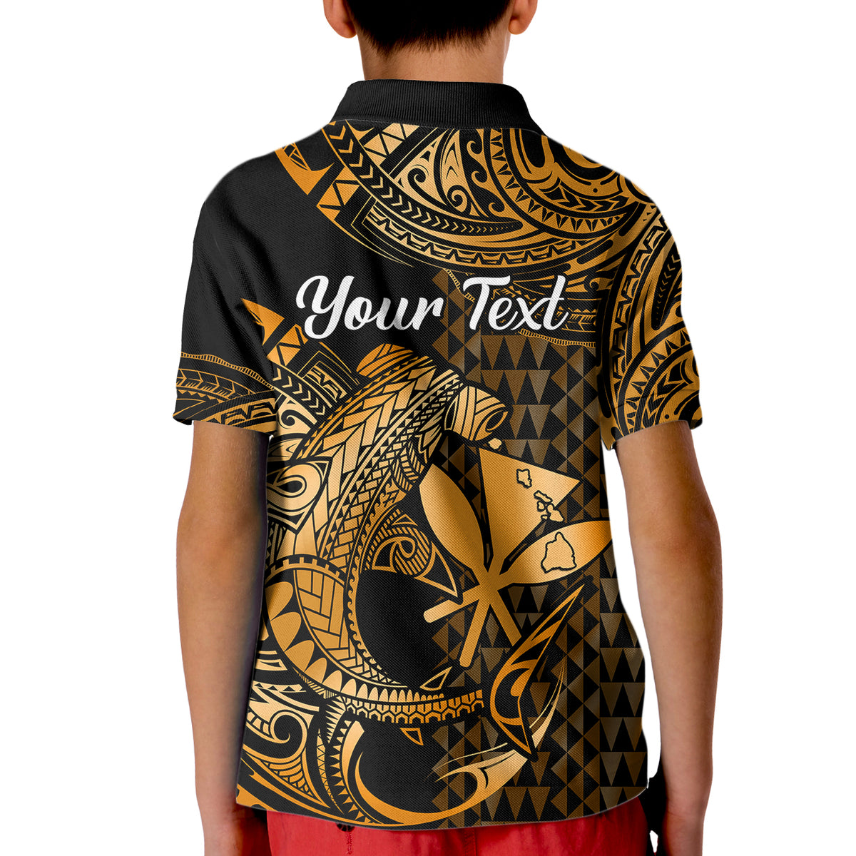 Custom Hawaii Hammerhead Shark Polo Shirt for Kid Polynesian Kakau With Kanaka Gold - Wonder Print Shop