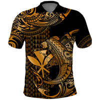 Custom Hawaii Hammerhead Shark Polynesian Tatoo Polo Shirt Polynesian Kakau With Kanaka Gold - Wonder Print Shop