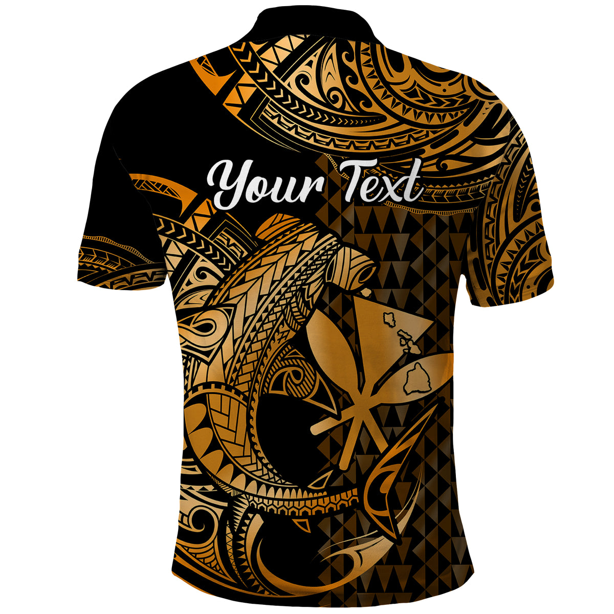 Custom Hawaii Hammerhead Shark Polynesian Tatoo Polo Shirt Polynesian Kakau With Kanaka Gold - Wonder Print Shop