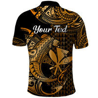 Custom Hawaii Hammerhead Shark Polynesian Tatoo Polo Shirt Polynesian Kakau With Kanaka Gold - Wonder Print Shop