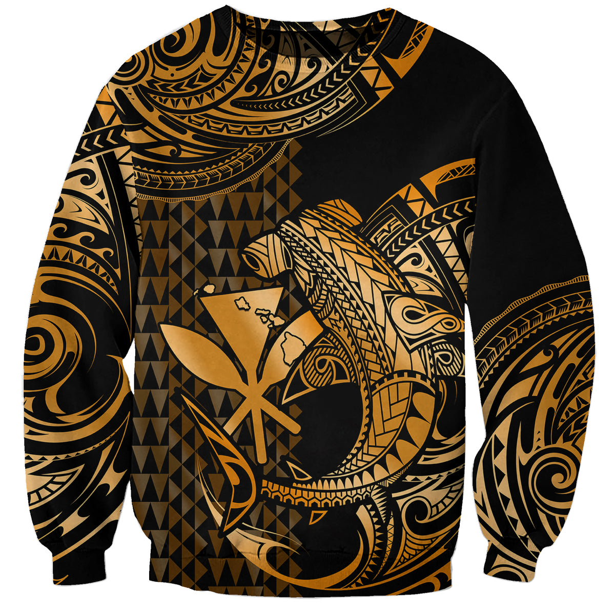 (Custom Personalised) Hawaii Hammerhead Shark Sweatshirt Polynesian Kakau With Kanaka Gold - Wonder Print Shop