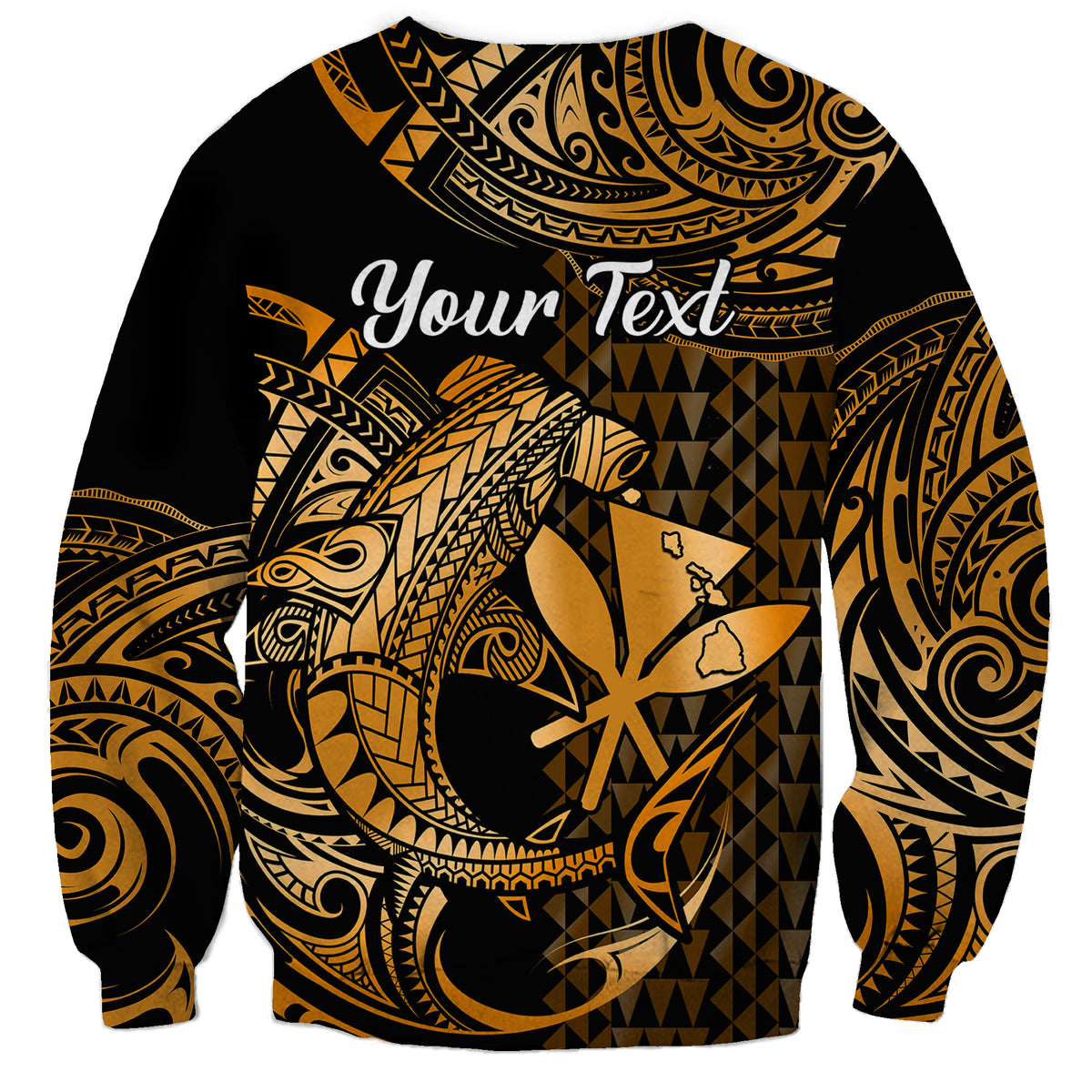 (Custom Personalised) Hawaii Hammerhead Shark Sweatshirt Polynesian Kakau With Kanaka Gold - Wonder Print Shop