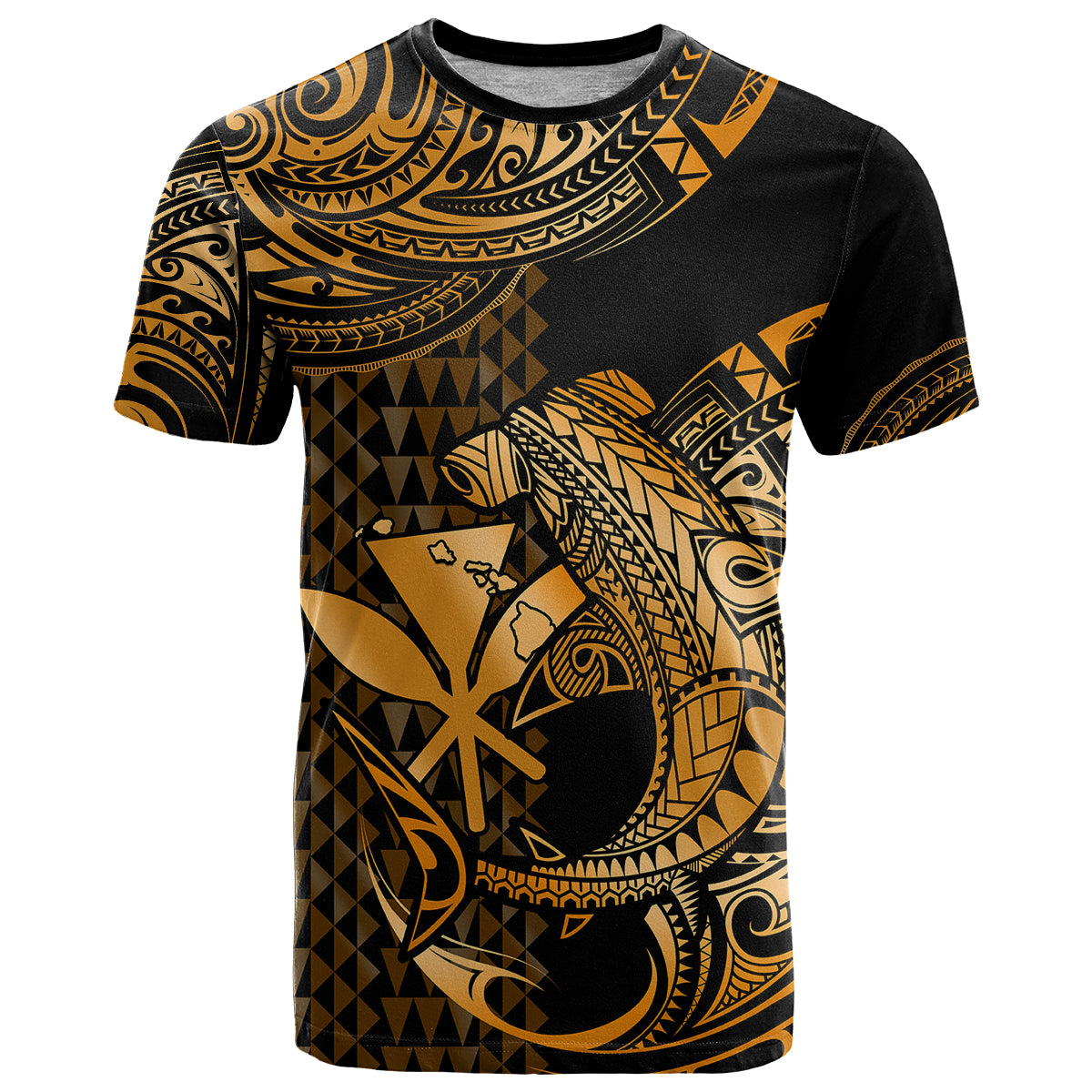 Custom Hawaii Hammerhead Shark T Shirt Polynesian Kakau With Kanaka Gold - Wonder Print Shop