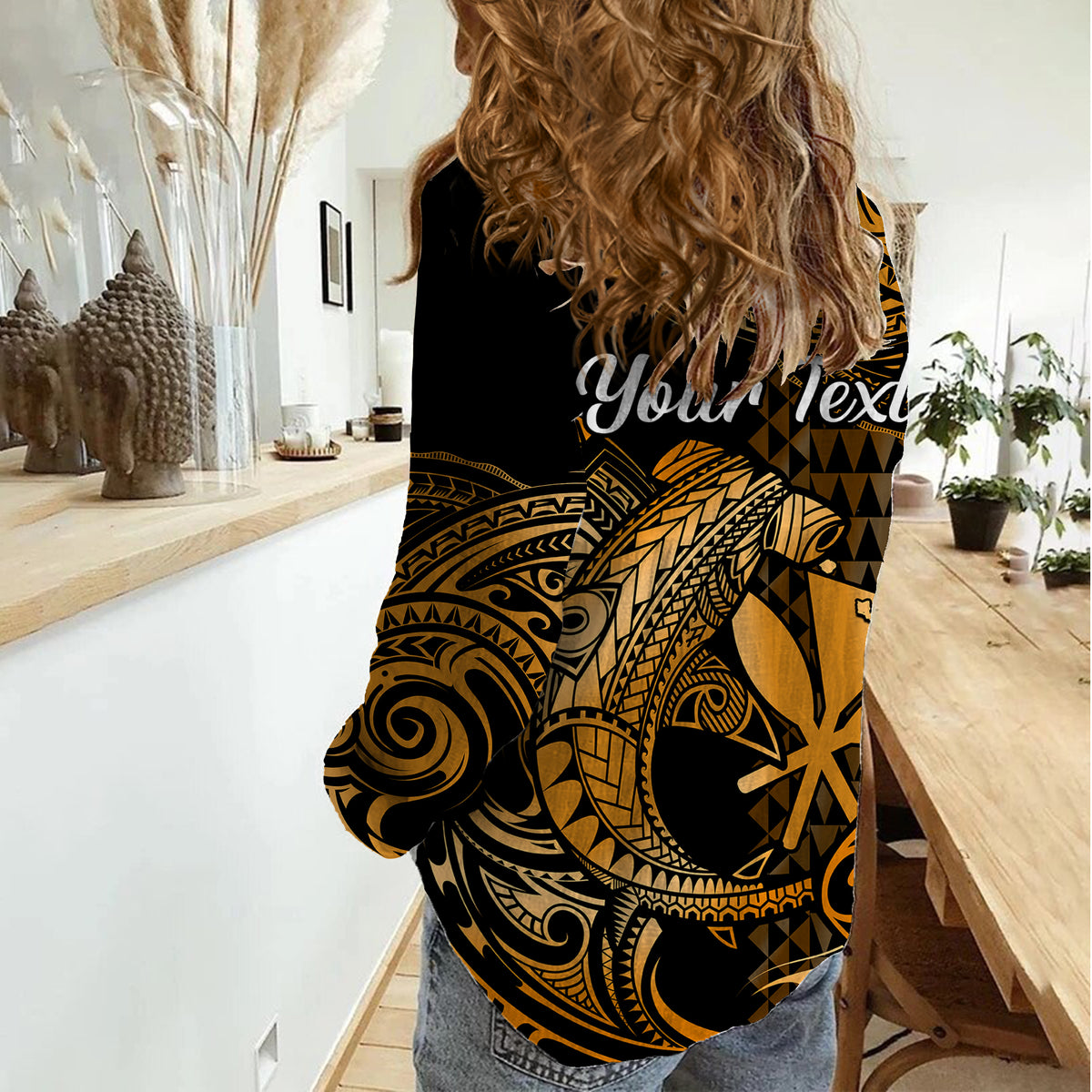 (Custom Personalised) Hawaii Hammerhead Shark Women Casual Shirt Polynesian Kakau With Kanaka Gold - Wonder Print Shop