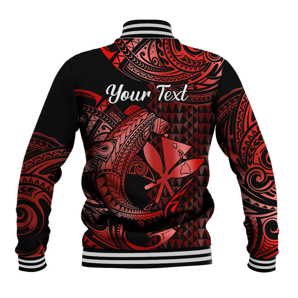 (Custom Personalised) Hawaii Hammerhead Shark Baseball Jacket Polynesian Kakau With Kanaka Red - Wonder Print Shop