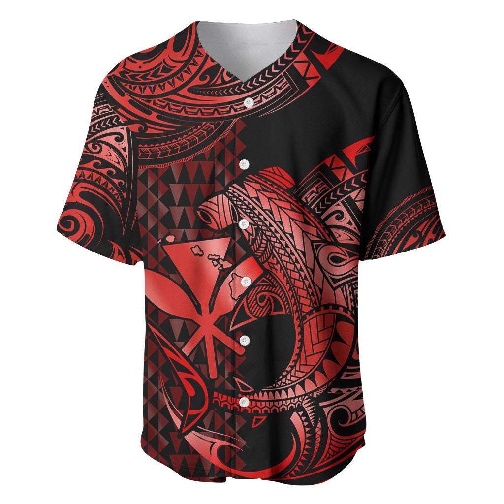 (Custom Personalised) Hawaii Hammerhead Shark Baseball Jersey Polynesian Kakau With Kanaka Red - Wonder Print Shop