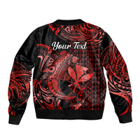 (Custom Personalised) Hawaii Hammerhead Shark Bomber Jacket Polynesian Kakau With Kanaka Red - Wonder Print Shop