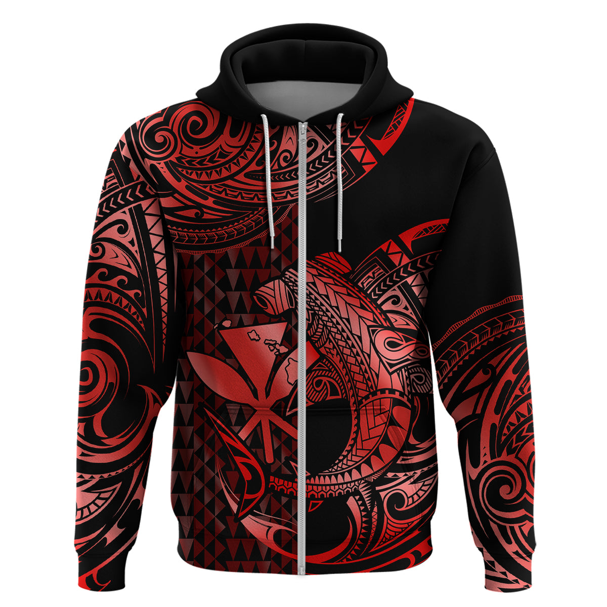 Custom Hawaii Hammerhead Shark Polynesian Hoodie Polynesian Kakau With Kanaka Red - Wonder Print Shop