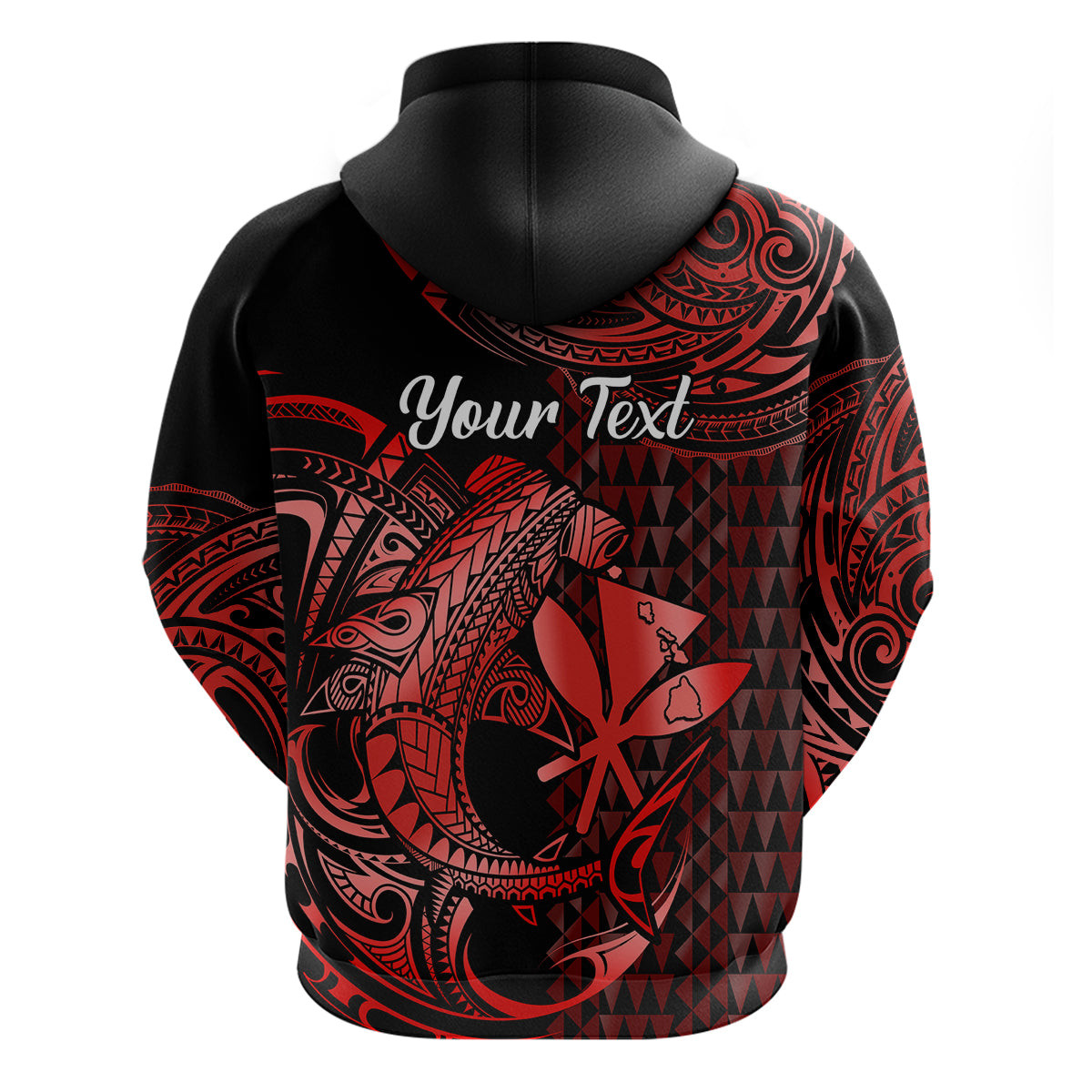 Custom Hawaii Hammerhead Shark Polynesian Hoodie Polynesian Kakau With Kanaka Red - Wonder Print Shop