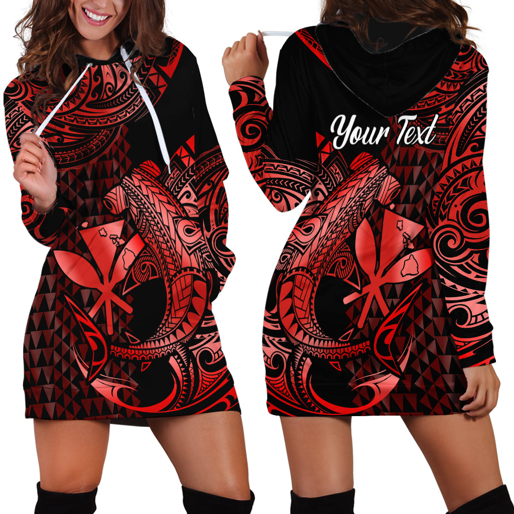(Custom Personalised) Hawaii Hammerhead Shark Hoodie Dress Polynesian Kakau With Kanaka Red - Wonder Print Shop