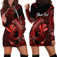 (Custom Personalised) Hawaii Hammerhead Shark Hoodie Dress Polynesian Kakau With Kanaka Red - Wonder Print Shop