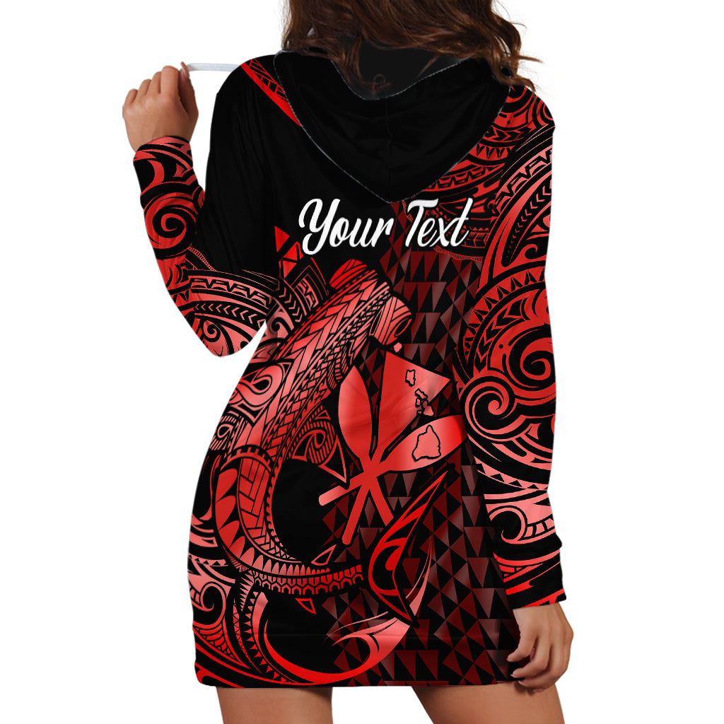 (Custom Personalised) Hawaii Hammerhead Shark Hoodie Dress Polynesian Kakau With Kanaka Red - Wonder Print Shop