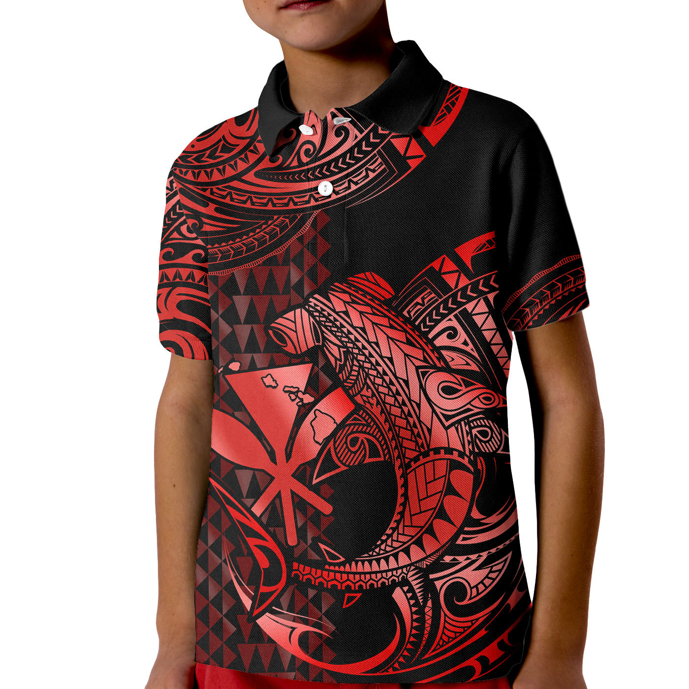 Custom Hawaii Hammerhead Shark Polo Shirt for Kid Polynesian Kakau With Kanaka Red - Wonder Print Shop