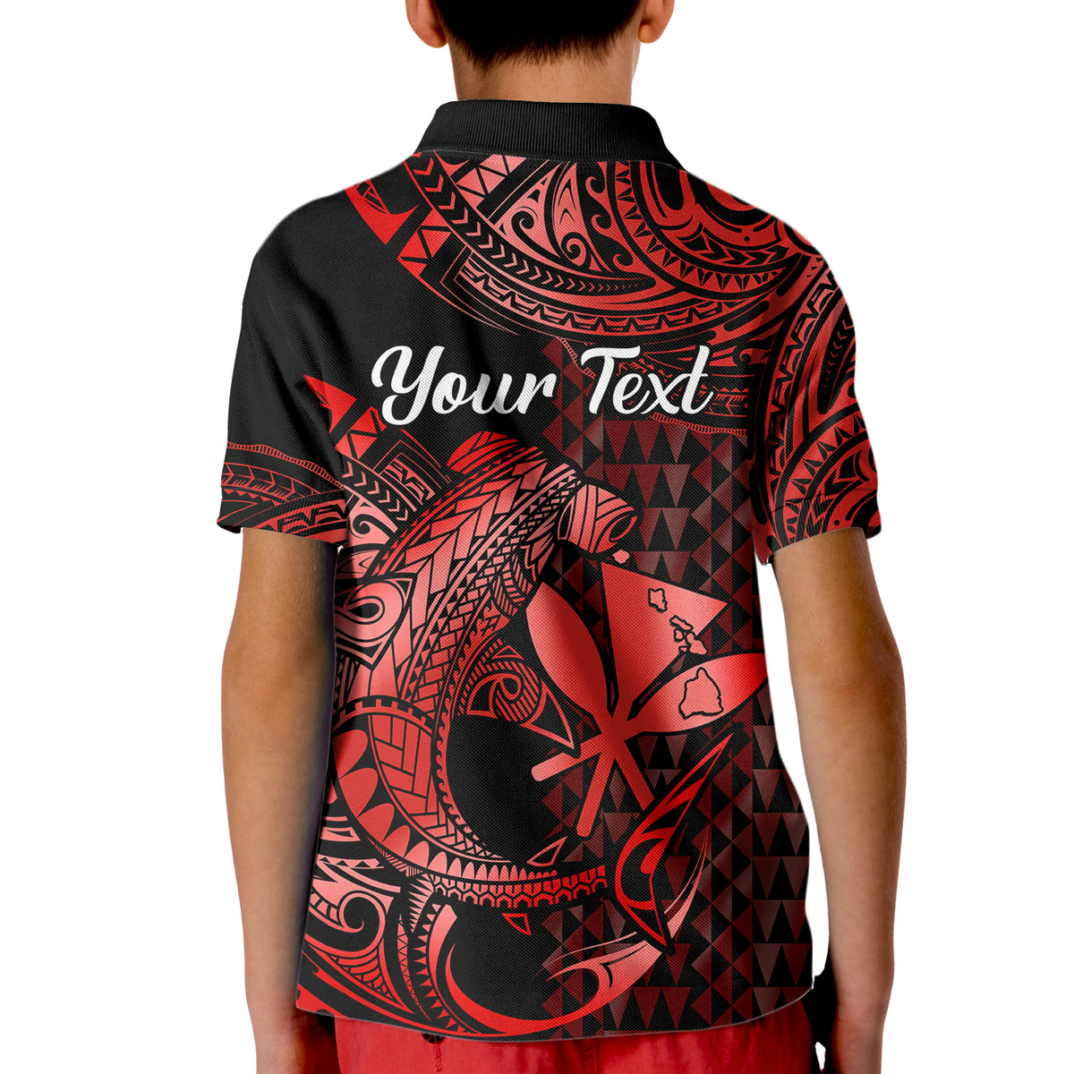 Custom Hawaii Hammerhead Shark Polo Shirt for Kid Polynesian Kakau With Kanaka Red - Wonder Print Shop