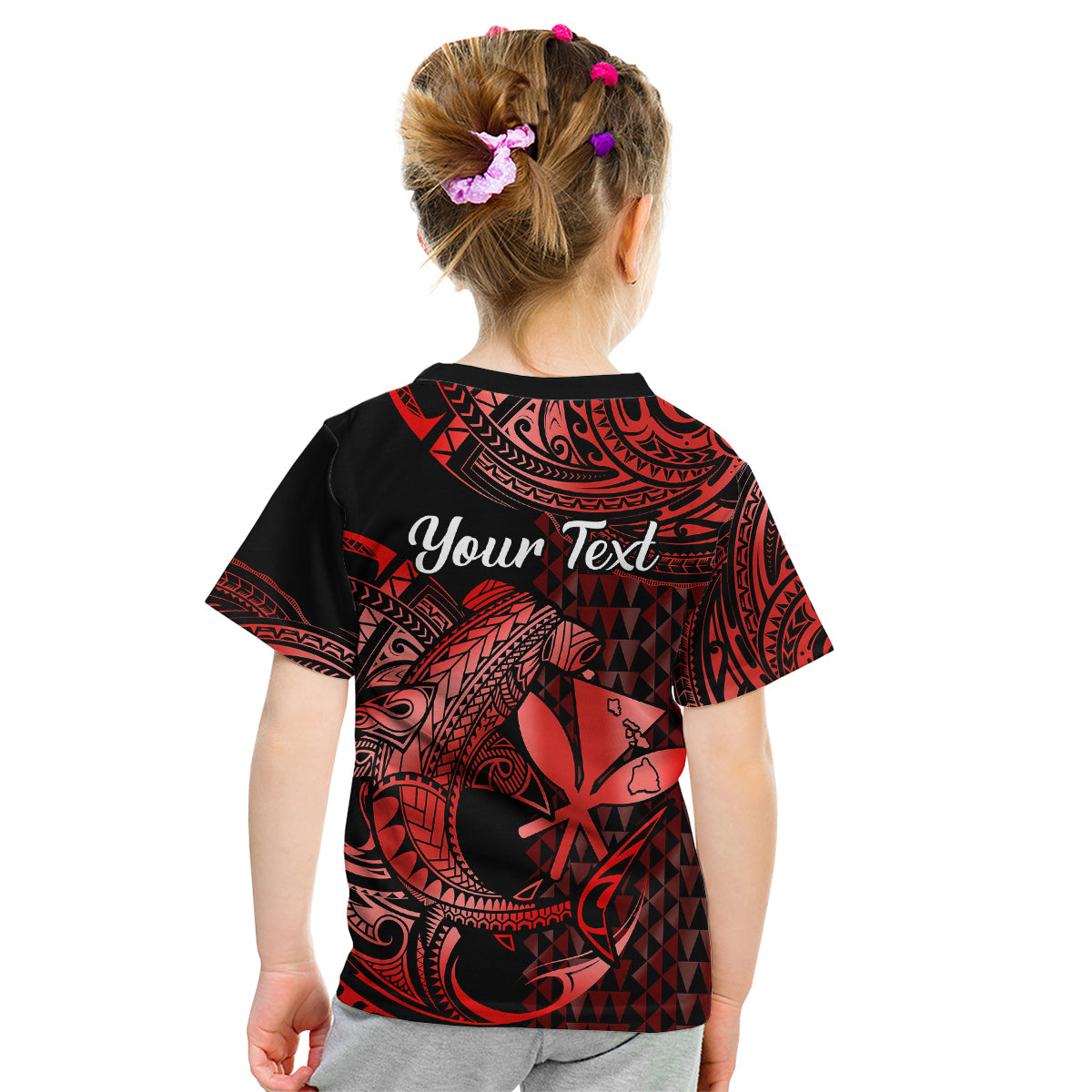 (Custom Personalised) Hawaii Hammerhead Shark Kid T Shirt Polynesian Kakau With Kanaka Red - Wonder Print Shop
