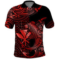 Custom Hawaii Hammerhead Shark Polynesian Tatoo Polo Shirt Polynesian Kakau With Kanaka Red - Wonder Print Shop