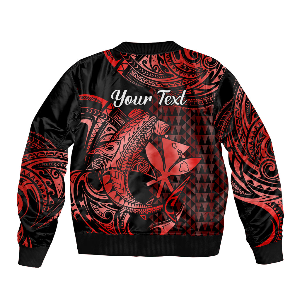 (Custom Personalised) Hawaii Hammerhead Shark Sleeve Zip Bomber Jacket Polynesian Kakau With Kanaka Red - Wonder Print Shop