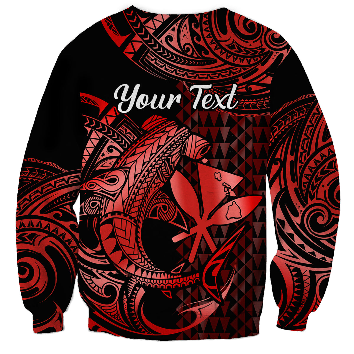 (Custom Personalised) Hawaii Hammerhead Shark Sweatshirt Polynesian Kakau With Kanaka Red - Wonder Print Shop